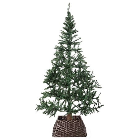 Gardenised Foldable Christmas Tree Skirt Collar Basket, Ring Base Stand Cover, Rattan Plastic, Brown QI004155.BR